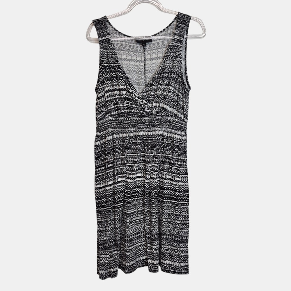 Lane Bryant Black White Geometric Zigzag Smocked Waist Surplice Dress 14/16